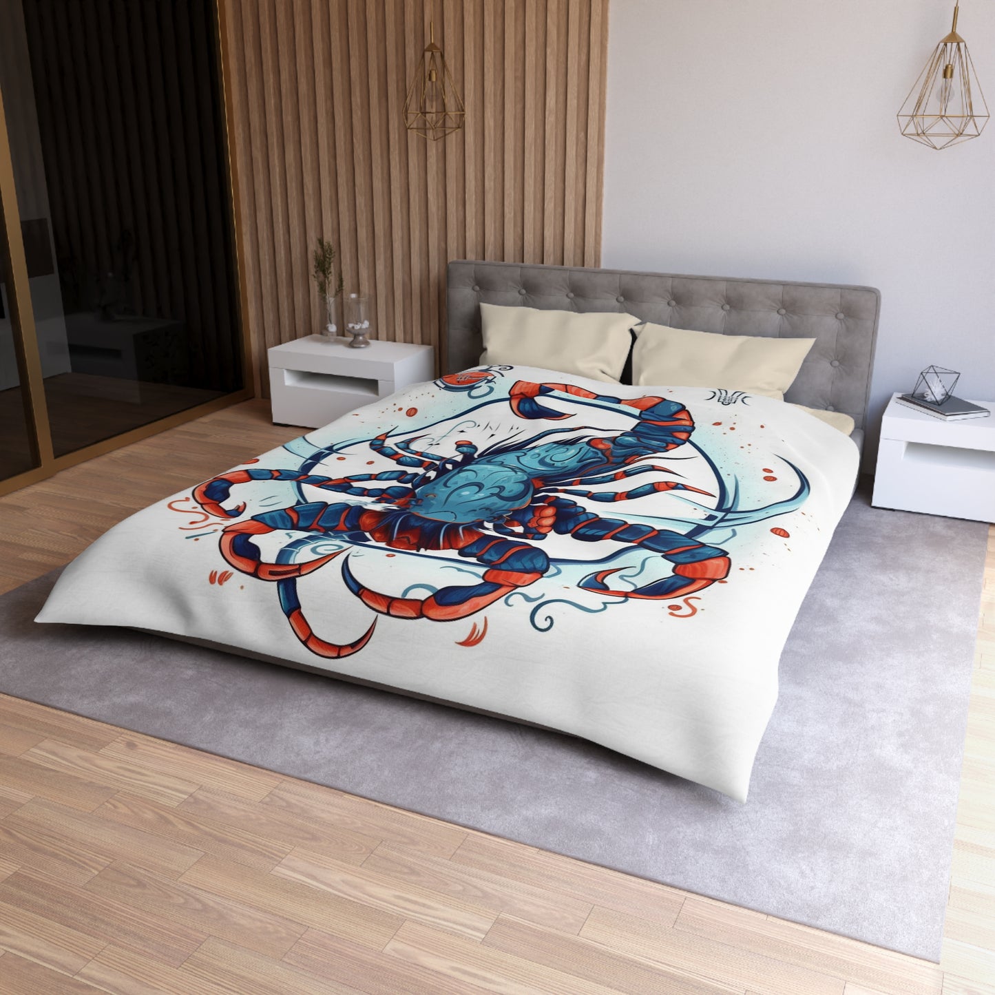 Cute Scorpio Zodiac Sign - Big Claws, Long Tail Cosmic Astrology Symbol - Microfiber Duvet Cover