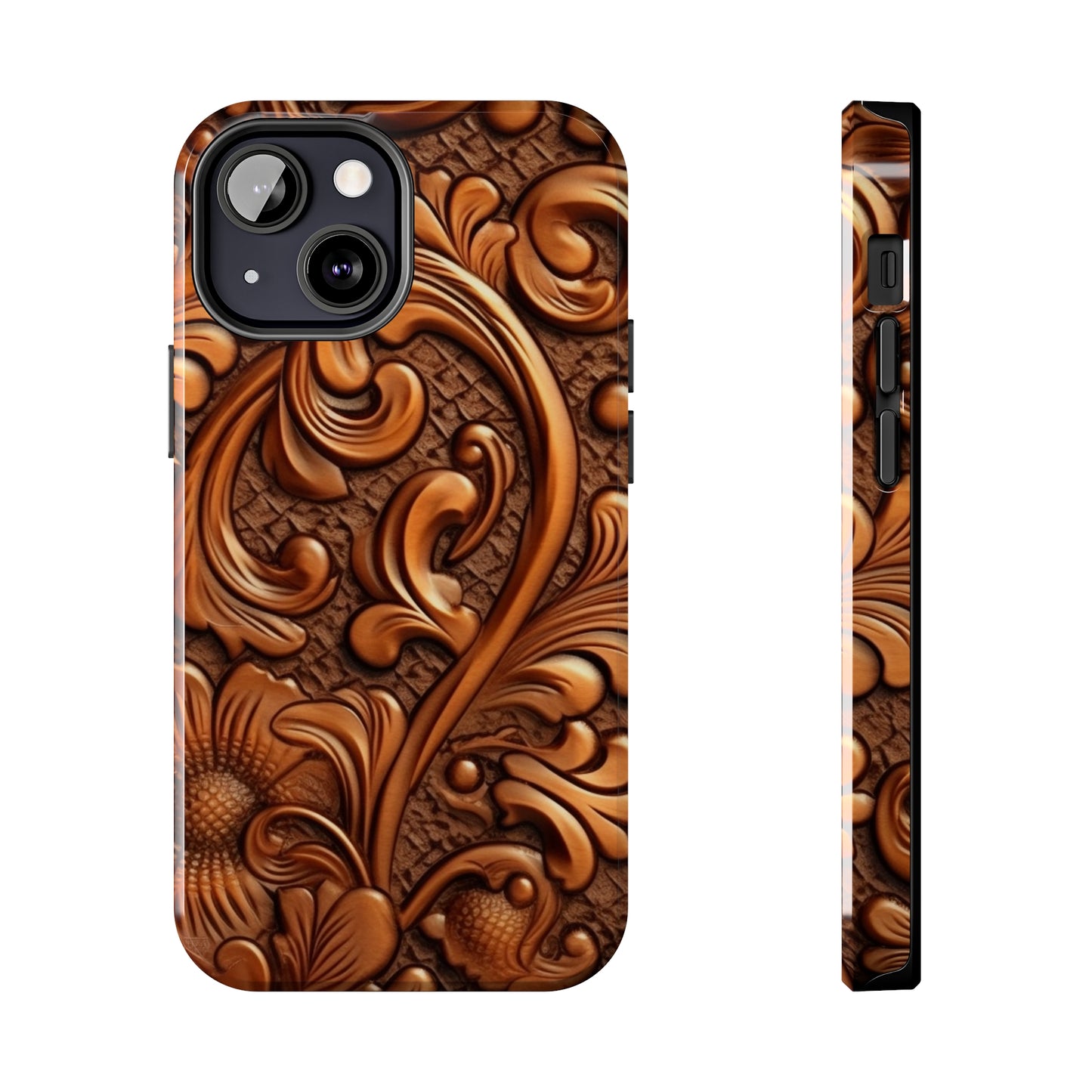 Leather Flower Cognac Classic Brown Timeless American Cowboy Design - Tough Phone Cases