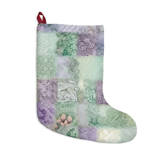 Medley Patchwork - Muted Pastels, Gingham & Lace, Boho Paisley Mix, Quilted Aesthetic Design - Christmas Stockings