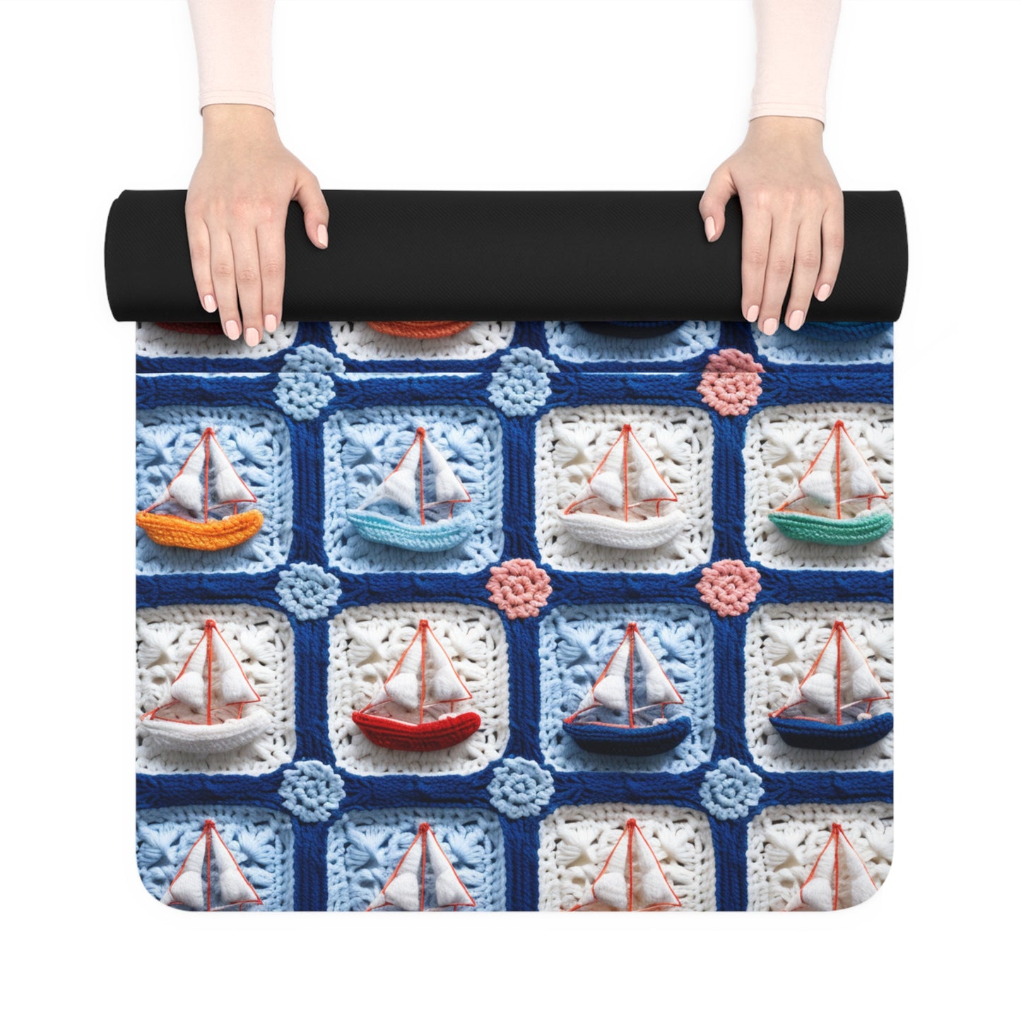 Crochet Boat Ship Sea Vessel Ocean Beach Travel Yacht Design - Rubber Yoga Mat