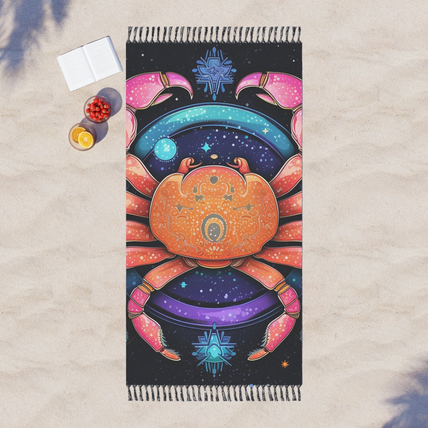 Rainbow Celestial Crab - Vibrant Cancer Zodiac Sign Art - Boho Beach Cloth