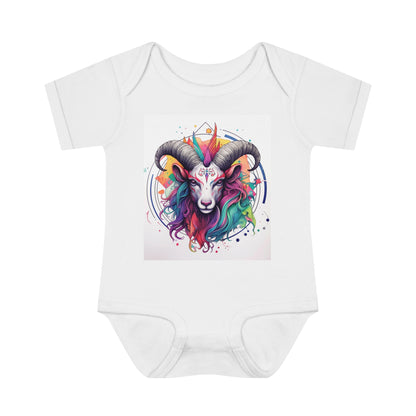 Chill Capricorn Style - Fine Line Multicolor Astrology Design - Infant Baby Rib Bodysuit