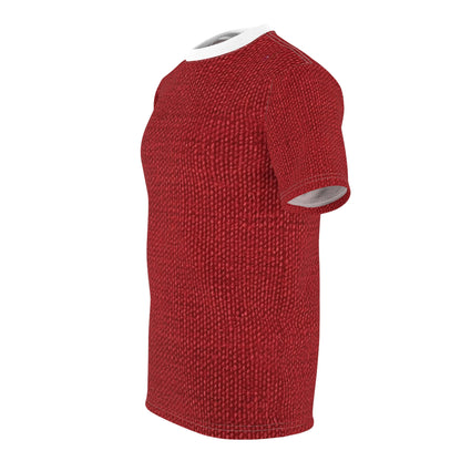 Rojo rubí atrevido: estilo de tela apasionado e inspirado en la mezclilla - Camiseta unisex cortada y cosida (AOP)