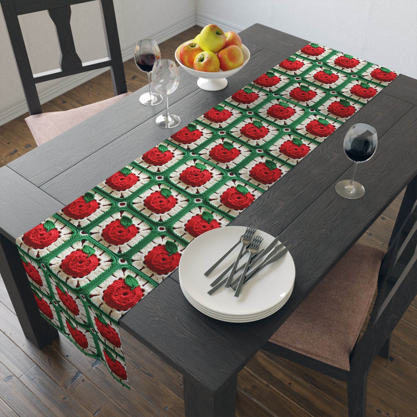 Apple Granny Square Crochet Pattern: Wild Fruit Tree, Delicious Red Design - Table Runner (Cotton, Poly)