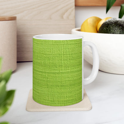 Lush Grass Neon Green: Denim-Inspired, Springtime Fabric Style - Ceramic Mug 11oz