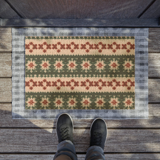 Christmas Knit Crochet Holiday, Festive Yuletide Pattern, Winter Season - Door Coir Mat