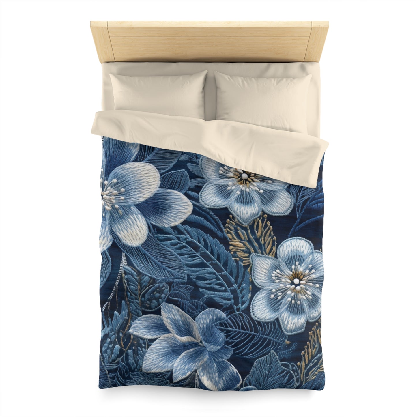 Bordado de flores en flor floral en estilo denim - Funda nórdica de microfibra 