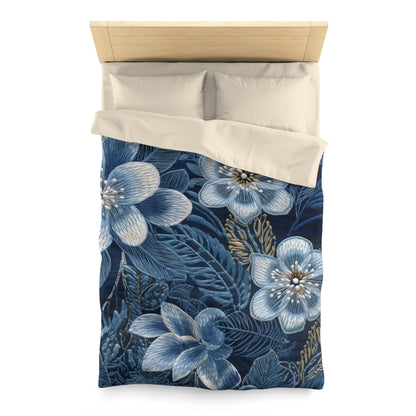 Bordado de flores en flor floral en estilo denim - Funda nórdica de microfibra 