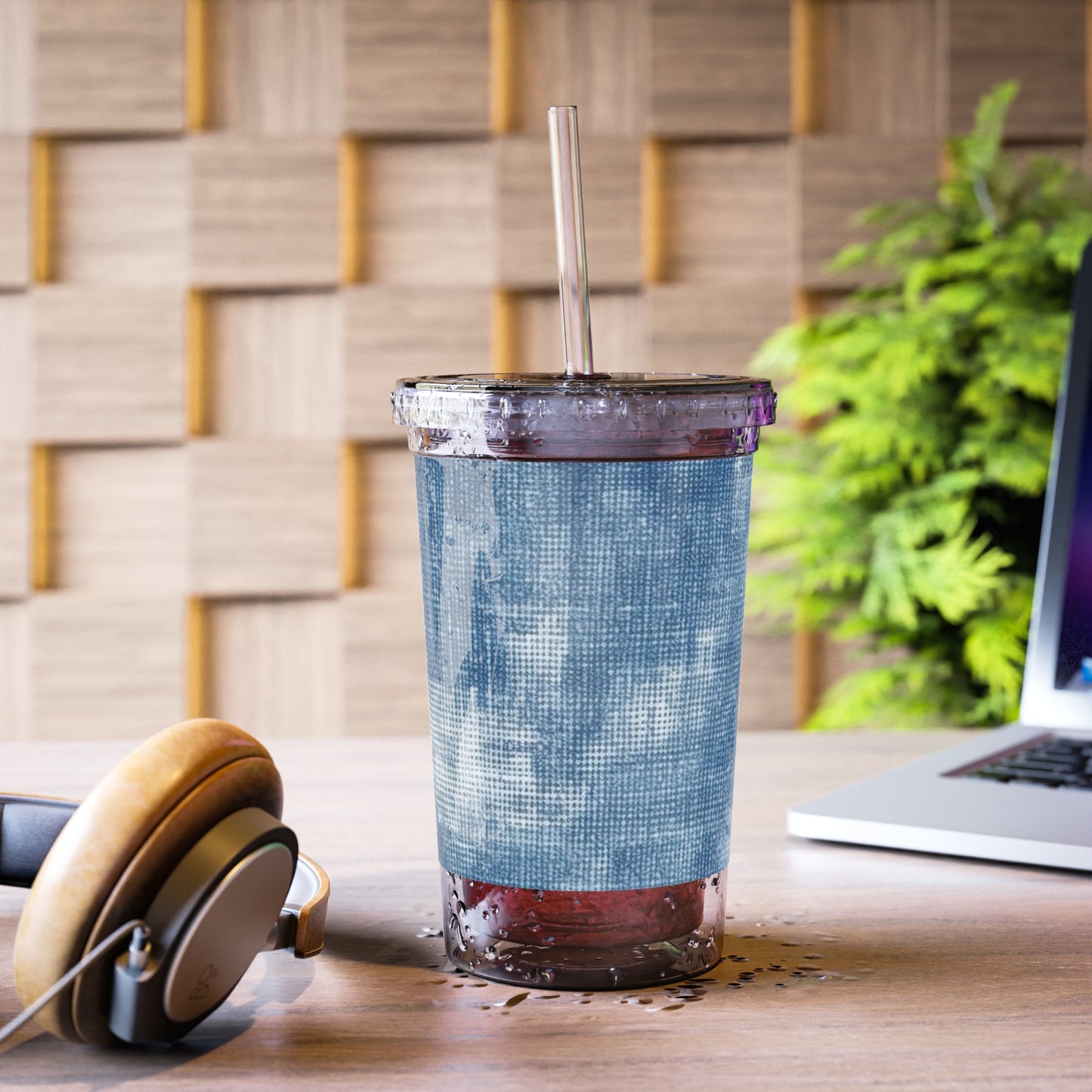 Azul descolorido descolorido: tela con estilo inspirada en la mezclilla - Taza de acrílico suave