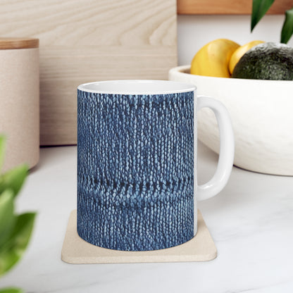 Indigo blue jean Denim Design Pattern Style - Ceramic Mug 11oz