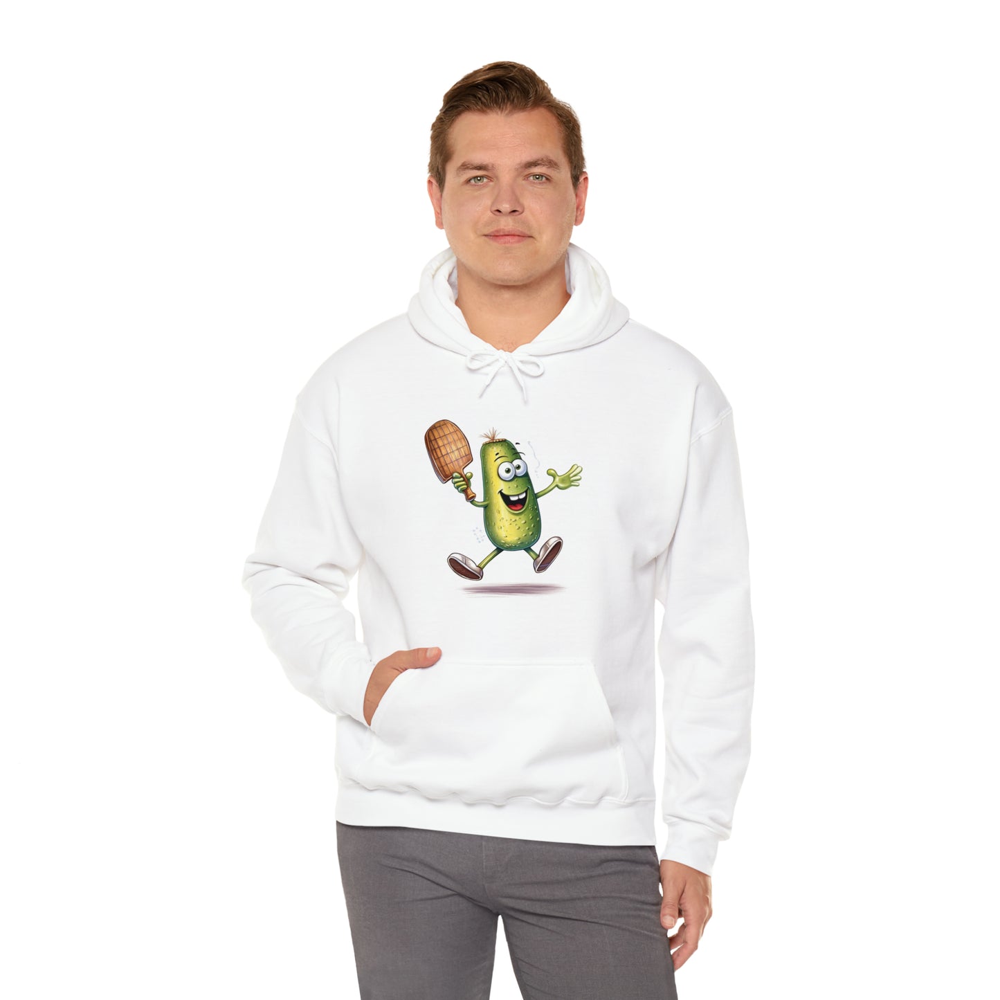 Pickle Player Action: Cartoon Swinging Pickleball Paddle - Sporty Charm - Unisex Heavy Blend™ Hooded Sweatshirt