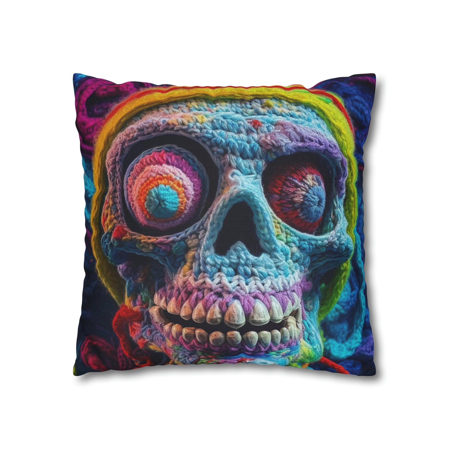 Crochet Skull Halloween Scary Horror Design - Spun Polyester Square Pillow Case