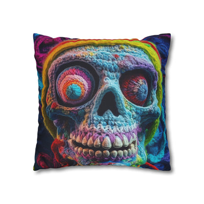 Crochet Skull Halloween Scary Horror Design - Spun Polyester Square Pillow Case