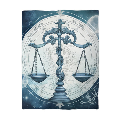 Blue Tones Libra Zodiac Cosmic Astro - Balanza y símbolos - Funda nórdica de microfibra 