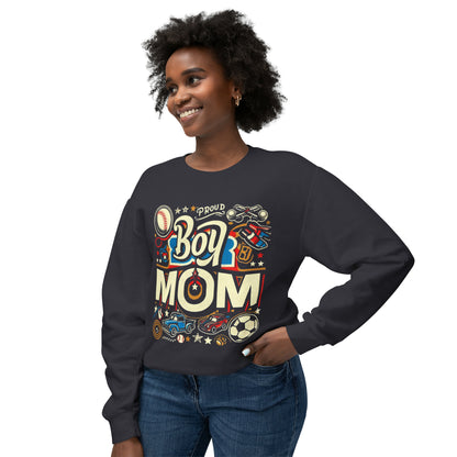 Proud Boymom Design Shirt, Boy Mom Gift, Unisex Lightweight Crewneck Sweatshirt