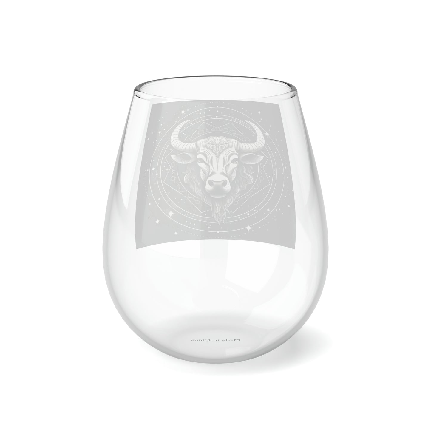 Taurus Zodiac - Stemless Wine Glass, 11.75oz - Restaurant-Grade Clear Glass - Unique Black & White Design