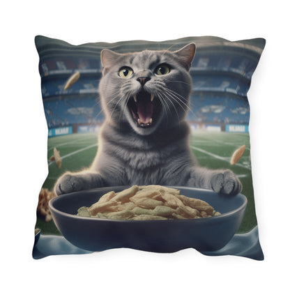 Halftime Football Feline: Screaming Sports Fan Cat Stadium Food Kitten - Outdoor Pillows