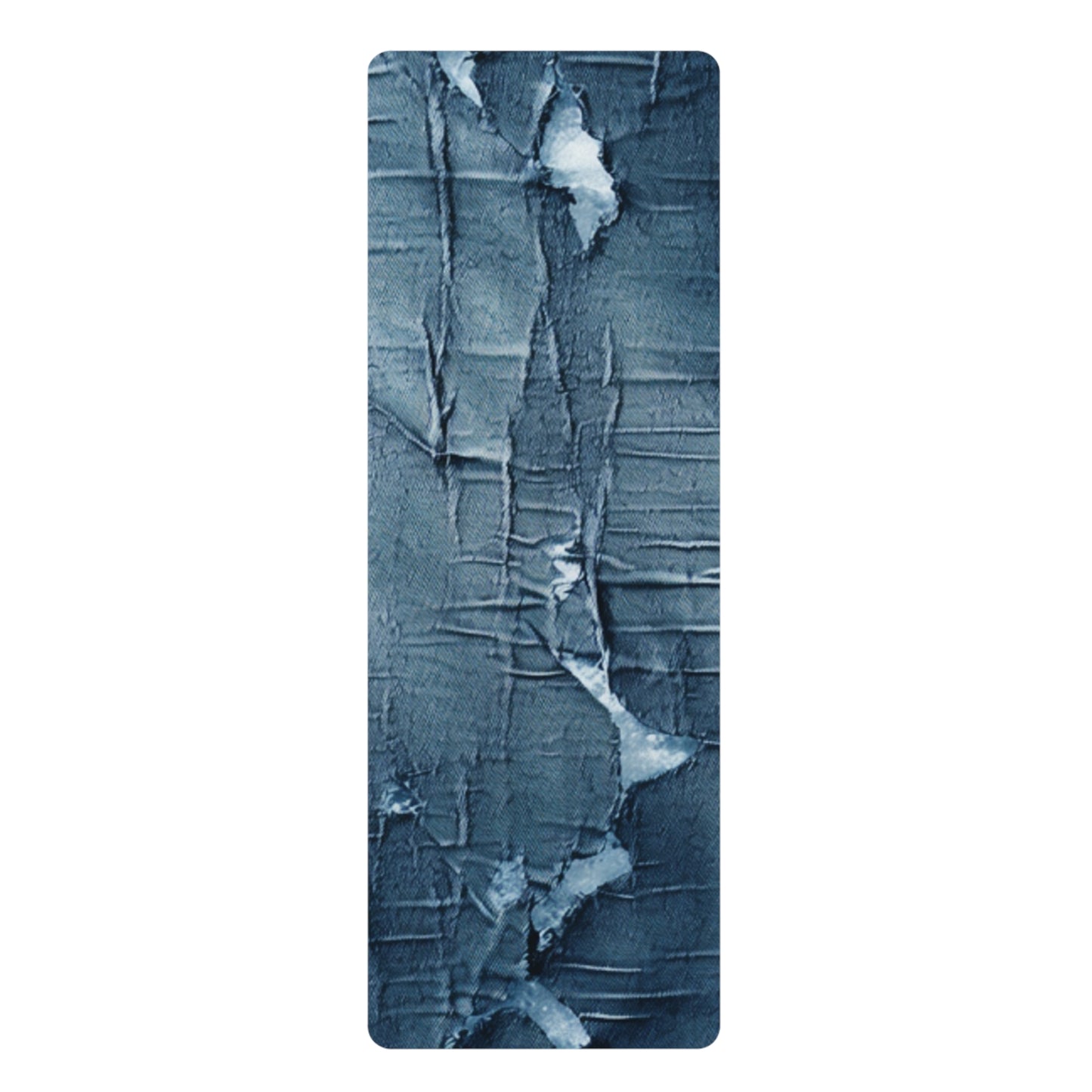 Distressed Blue Denim-Look: Edgy, Torn Fabric Design - Rubber Yoga Mat