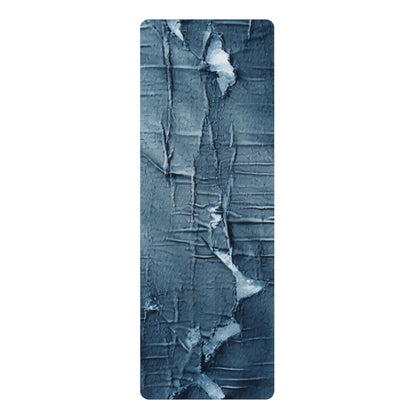 Distressed Blue Denim-Look: Edgy, Torn Fabric Design - Rubber Yoga Mat