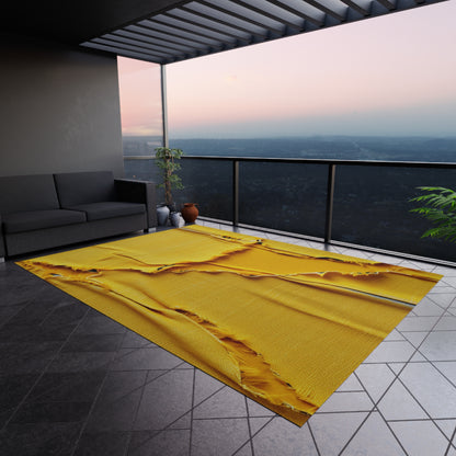 Banana Yellow Lemon: Bold Distressed, Denim-Inspired Fabric - Outdoor Rug