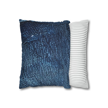 Dark Blue: Distressed Denim-Inspired Fabric Design - Spun Polyester Square Pillow Case