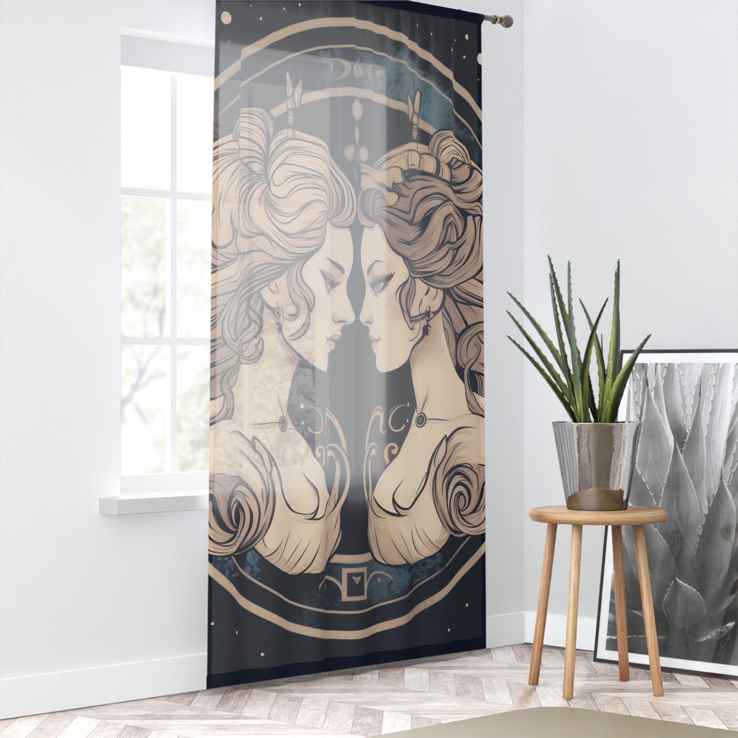 Duality of Gemini - Expressive Twins Zodiac Astrology - Window Curtain