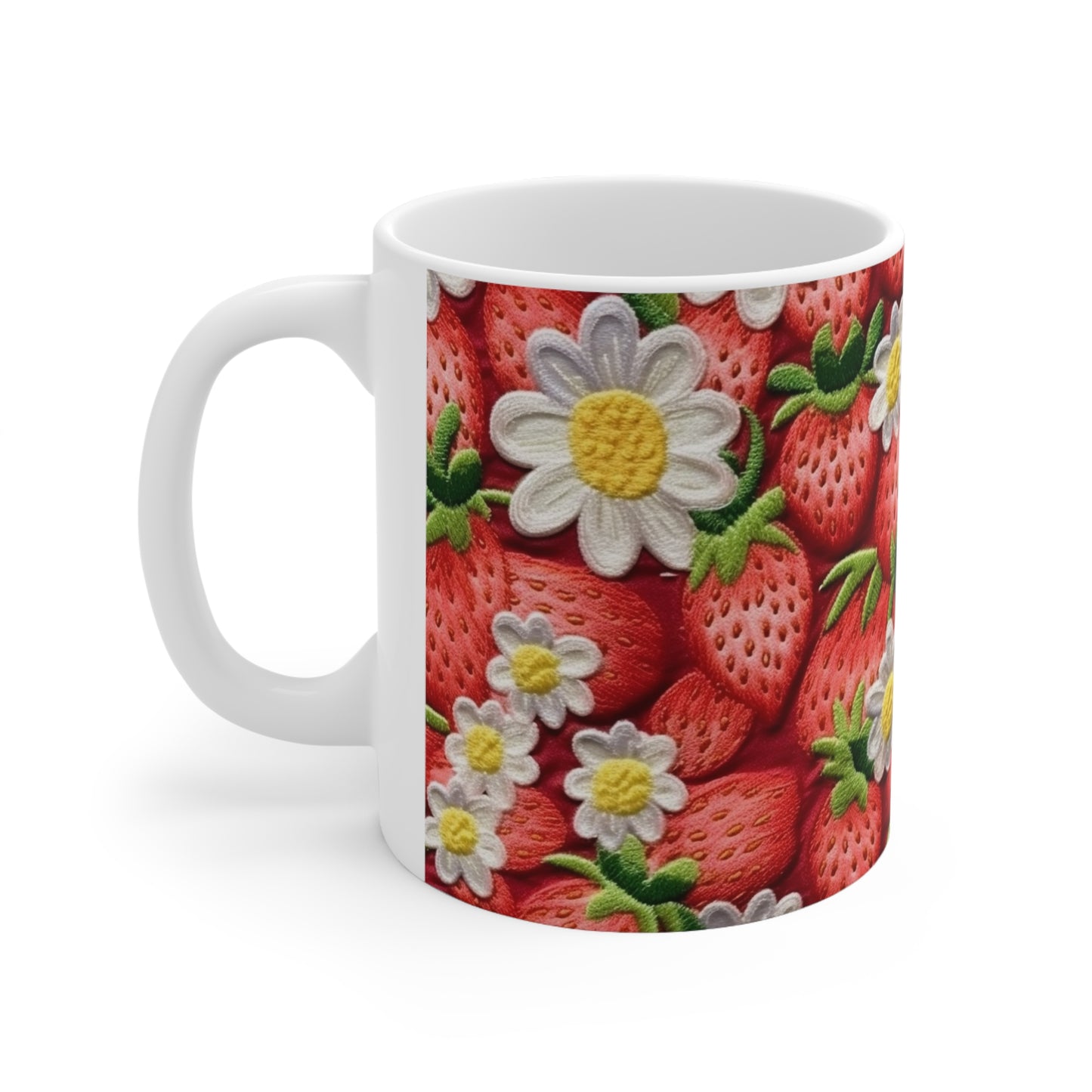 Strawberry Strawberries Embroidery Design - Fresh Pick Red Berry Sweet Fruit - Ceramic Mug 11oz