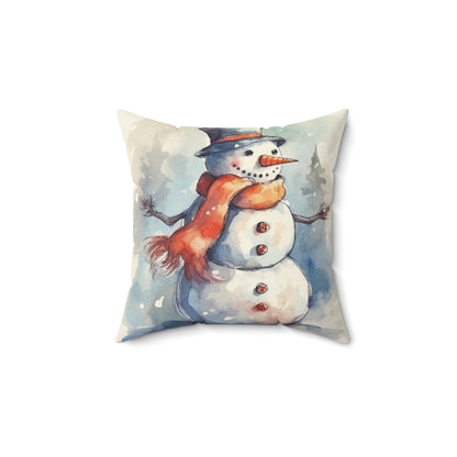 Frosty Winter Snowman - Spun Polyester Square Pillow