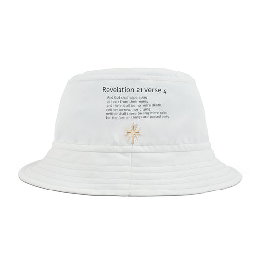 Revelation 21 Verse 4, Christian Gift, Bucket Hat (AOP)