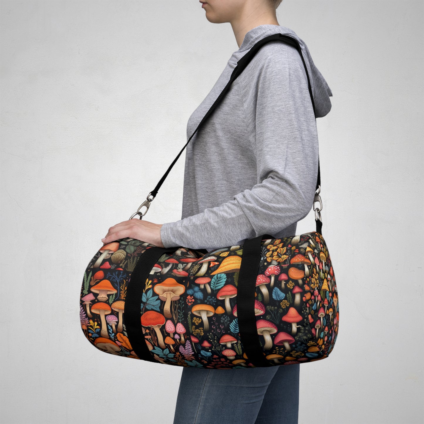 Fairy-Tale Fungi: Whimsical Assorted Mushroom Pattern Design Duffel Bag