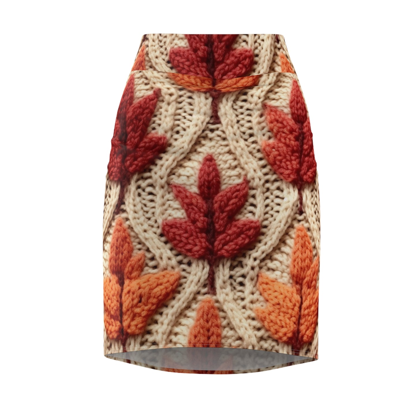 Crochet Fall Leaves: Harvest Rustic Design - Golden Browns -Woodland Maple Magic - Women's Pencil Skirt (AOP)