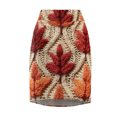 Crochet Fall Leaves: Harvest Rustic Design - Golden Browns -Woodland Maple Magic - Women's Pencil Skirt (AOP)