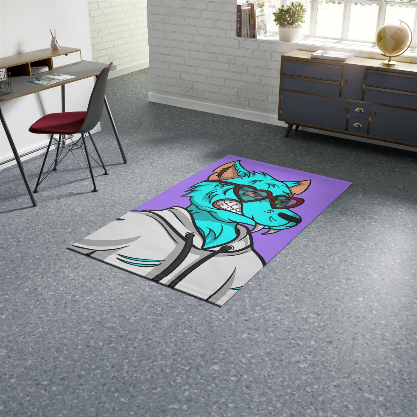 Aqua Blue Cyborg Lovely Heart Wolf Dobby Rug