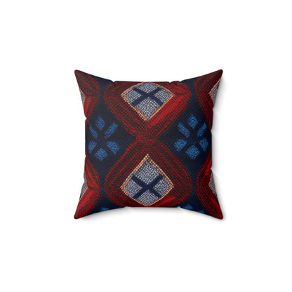 Moquette Majesty: Maravillas de lana rojas y azules - Almohada cuadrada de poliéster hilado