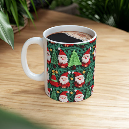 Patrón de ganchillo de Papá Noel, diseño navideño, decoración festiva, motivo de Papá Noel. Perfecto para la celebración navideña - Taza de cerámica 11oz 