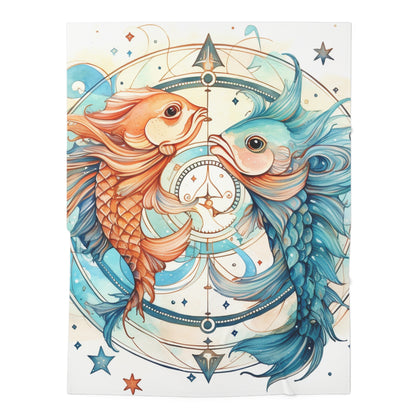 Pisces Zodiac Horoscope - Starry Watercolor & Ink, Hyper-Detailed Fish - Baby Swaddle Blanket
