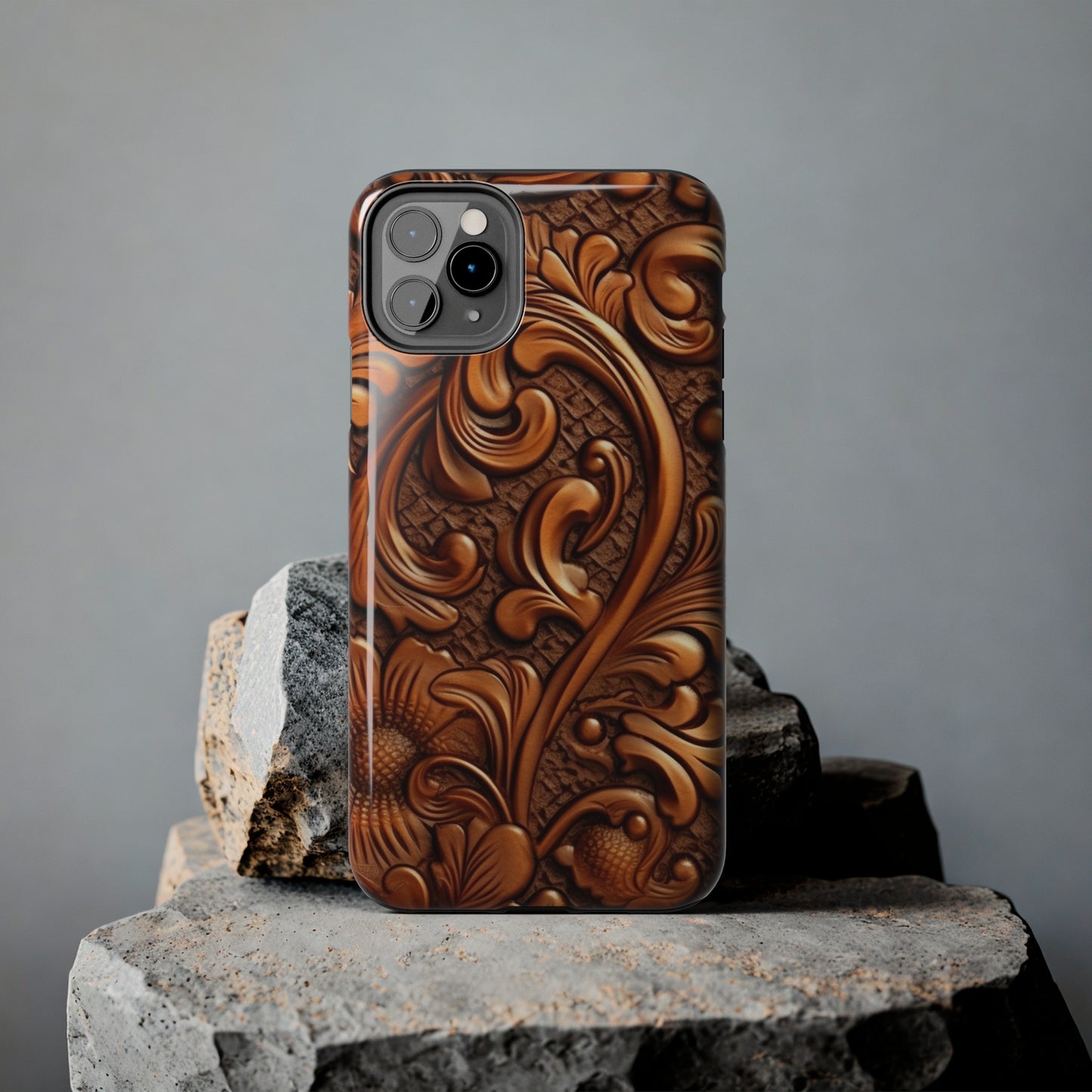 Leather Flower Cognac Classic Brown Timeless American Cowboy Design - Tough Phone Cases