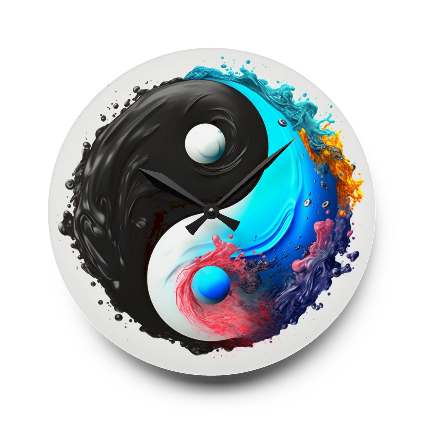 Yin Yang Symbol, Colorful Paint Style - Artistic Decor - Acrylic Wall Clock