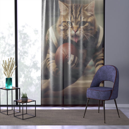 Football Field Felines: Kitty Cats in Sport Tackling Scoring Game Position - Window Curtain