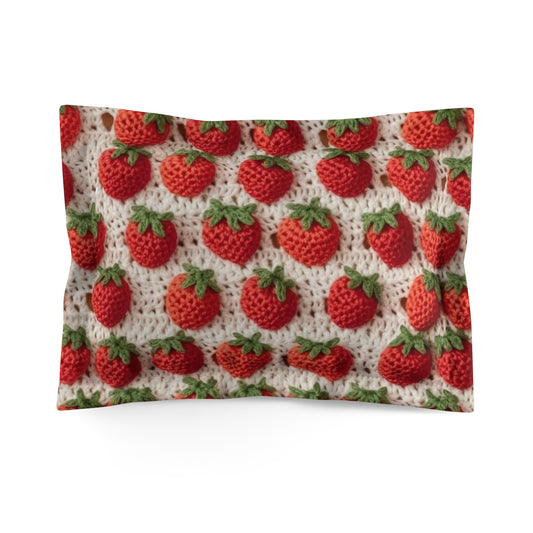 Strawberry Traditional Japanese, Crochet Craft, Fruit Design, Red Berry Pattern - Microfiber Pillow Sham