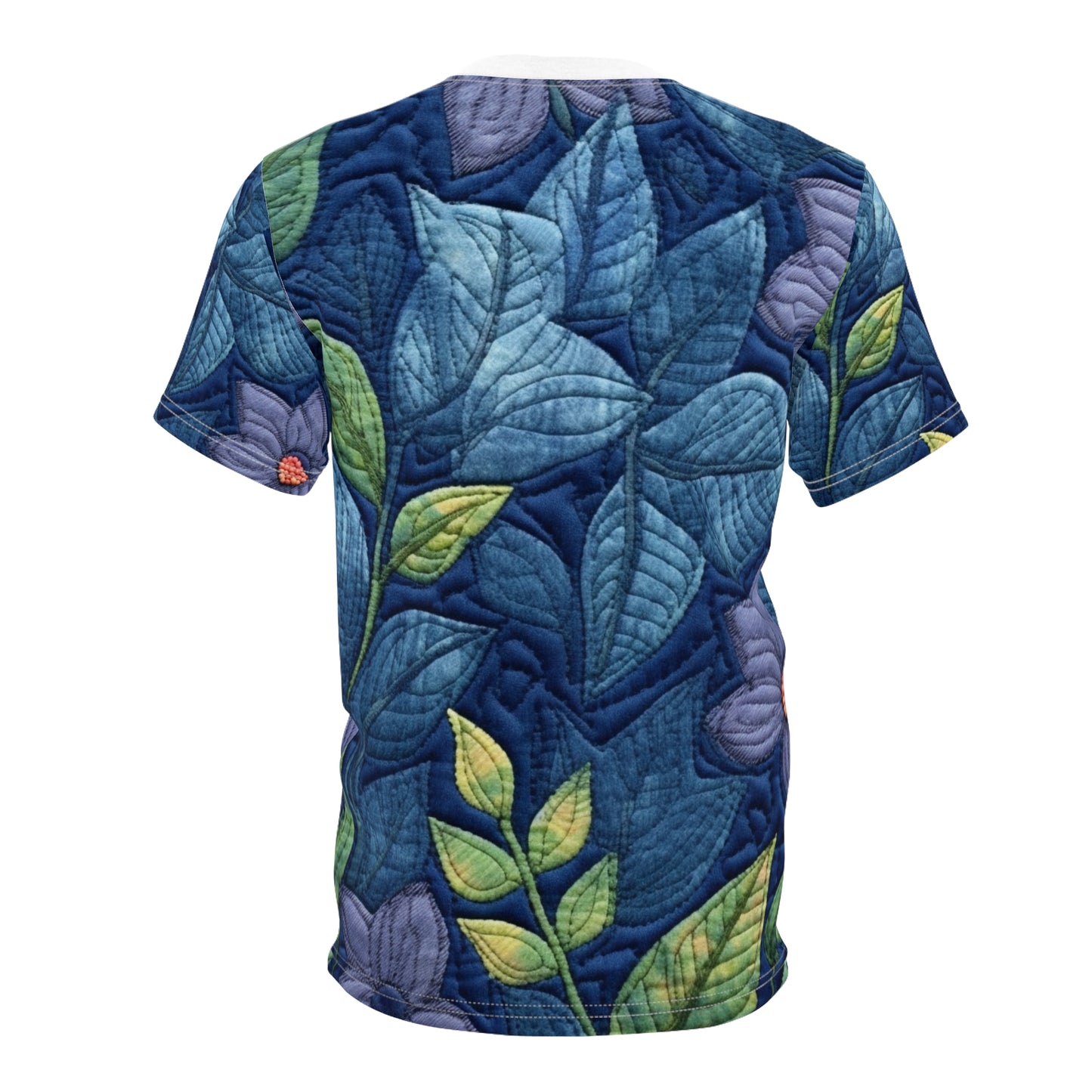 Floral Embroidery Blue: Denim-Inspired, Artisan-Crafted Flower Design - Unisex Cut & Sew Tee (AOP)