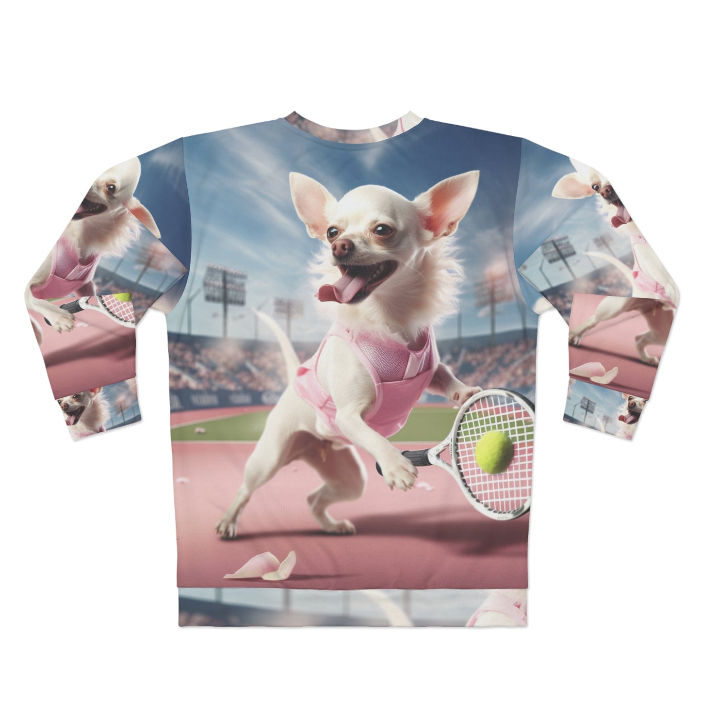 Chihuahua Tennis Ace: Traje rosa para perro, juego deportivo atlético de cancha - Sudadera unisex (AOP)