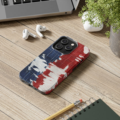 Patriotic Red, White & Blue: Distressed Denim-Style, Torn Fabric - Tough Phone Cases