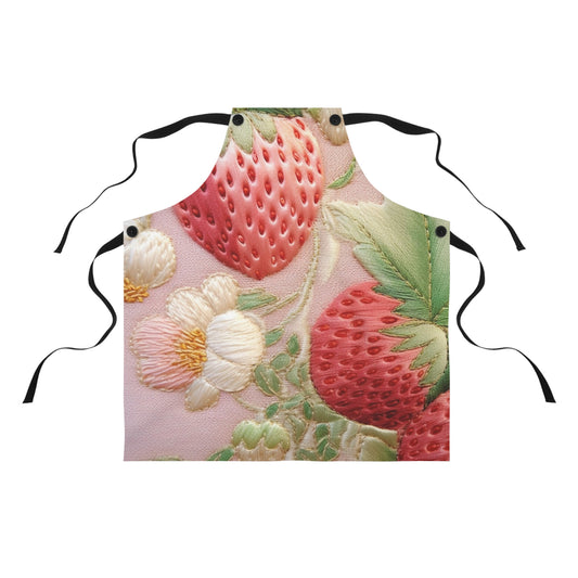 Red Berry Strawberries - Embroid Fruit - Healthy Crop Feast Food Design - Apron (AOP)