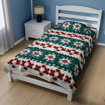 Christmas Knit Crochet Holiday, Festive Yuletide Pattern, Winter Season - Velveteen Plush Blanket