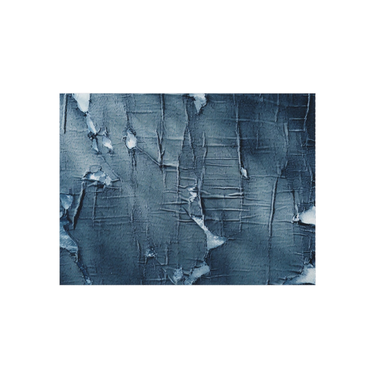 Distressed Blue Denim-Look: Edgy, Torn Fabric Design - Outdoor Rug