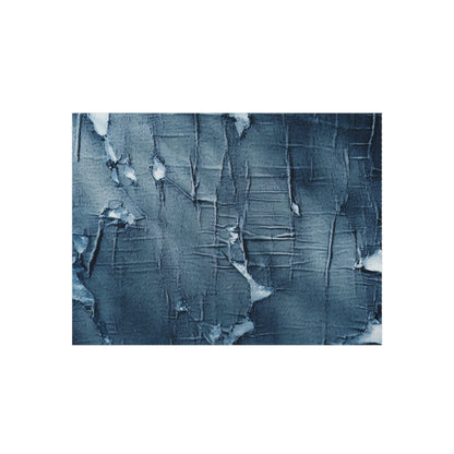 Distressed Blue Denim-Look: Edgy, Torn Fabric Design - Outdoor Rug