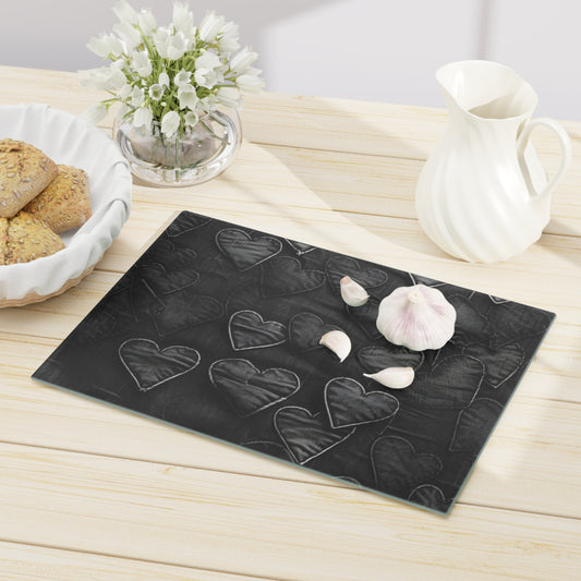 Black: Distressed Denim-Inspired Fabric Heart Embroidery Design - Cutting Board
