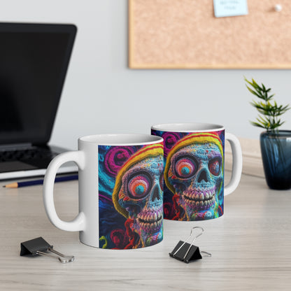 Diseño de terror aterrador de Halloween con calavera de ganchillo - Taza de cerámica 11oz 