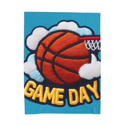 Game Day Basketball Chenille Patch Embroider Design - Velveteen Plush Blanket